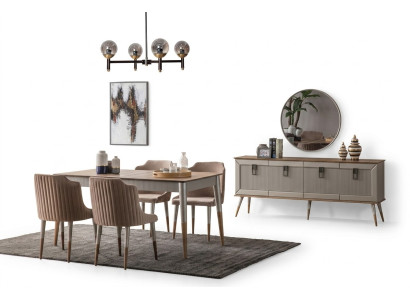 Beige Dining Room Set Rectangular Wooden Table 6x Upholstered Chairs 7-piece Set