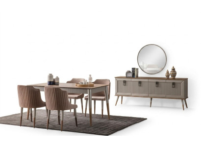 Bright dining room set, robust dining table, luxurious sideboard, 9 pieces