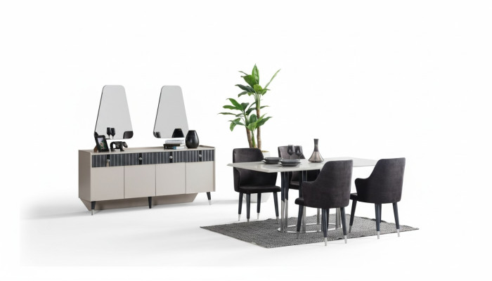 Modern dining set rectangular dining table 6x chairs sideboard 2x mirrors
