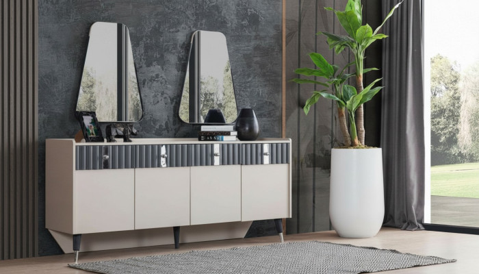 Complete Designer Beige Set Dresser Sideboard 2x Mirror 3-piece Set