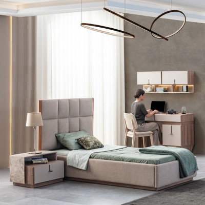 Children's room furniture designer single bed wood nightstand desk 4-piece set