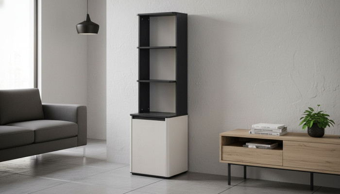 White-black bookcase designer bookshelf children's standing shelf
