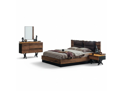 Modern wooden bedroom set designer double bed nightstand 5-piece set