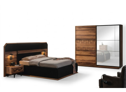Exquisite bedroom set: Noble double bed, 2 wooden nightstands