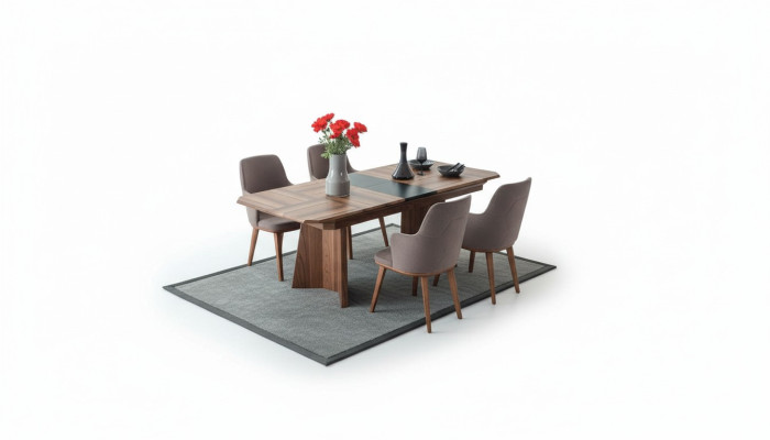 Complete dining set designer corner wooden dining table 6 upholstered chairs