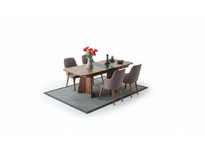 Complete dining set designer corner wooden dining table 6 upholstered chairs