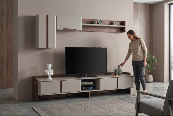 White living room wall unit luxurious furniture RTV lowboard shelves sideboard