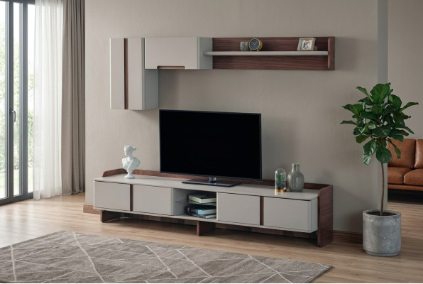 White living room wall unit luxurious furniture RTV lowboard shelves sideboard