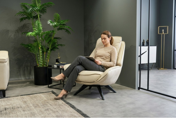 Beige leather armchair living room club chair design single seater elegant furniture
