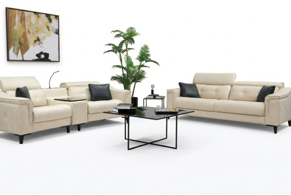 Beige Leather Sofa Set Designer 3-Seater 2-Seater Couch 2-Piece Set