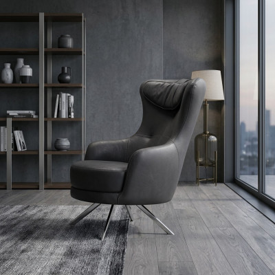 Black leather armchair wingback chair living room luxurious single-seater furniture