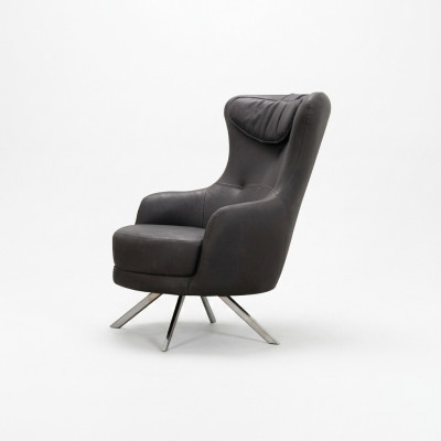 Black leather armchair wingback chair living room luxurious single-seater furniture