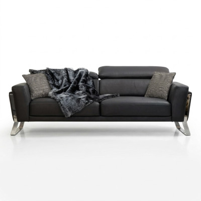 Black living room three-seater designer sofa luxury leather 3-seater furniture