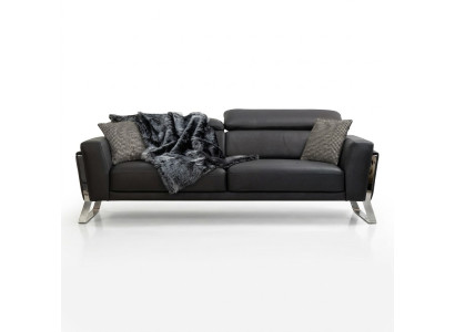 Black living room three-seater designer sofa luxury leather 3-seater furniture