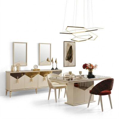 Complete dining room dining table 2-piece sideboard dining room table gold wood