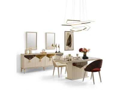 Complete dining room dining table 2-piece sideboard dining room table gold wood