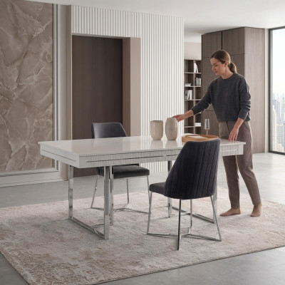 Modern dining table extendable wood white