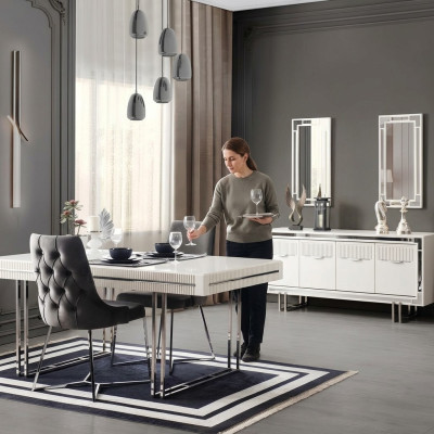 Complete Dining Table 2-Piece Sideboard Extendable Dining Table Wood White