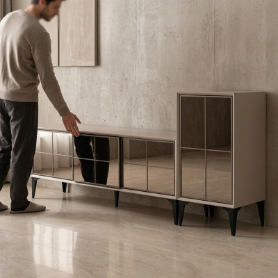 Sideboard TV Stand RTV Lowboard White Wood Table Furniture Living Room