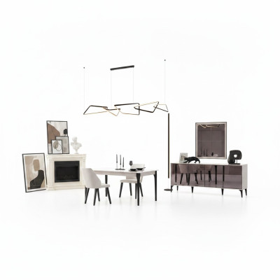 Dining room set 2-piece sideboard dining table wood white dresser