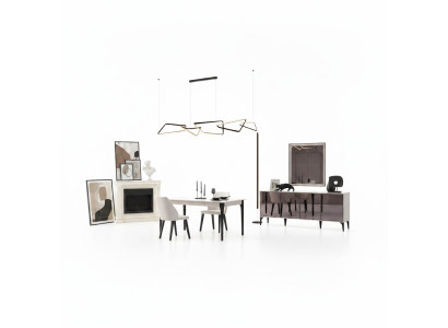 Dining room set 2-piece sideboard dining table wood white dresser