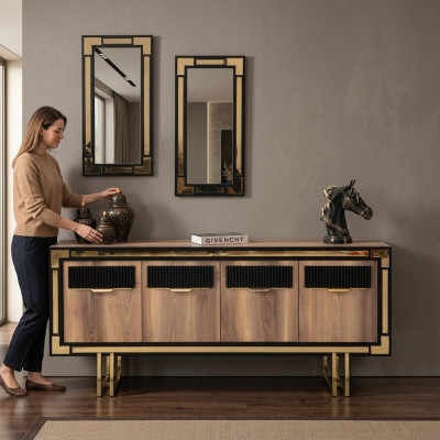 Wooden Cabinet Sideboard Brown Wardrobe Dresser Wood Dining Room