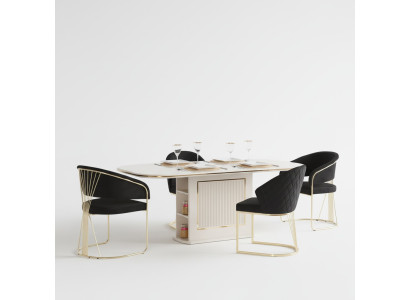 Complete dining room luxury dining set dining table chairs 5-piece beige dining corner
