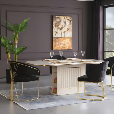 Dining area luxury dining set complete dining room dining table chairs 7-piece beige