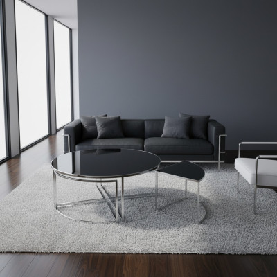Black Complete Coffee Tables Side Tables Sofa Tables 5 pieces