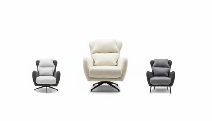 Fabric armchair, wing chair, beige upholstery, living room, single seater.
