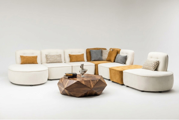 Sectional sofa modular corner sofa L-shaped couch beige fabric upholstery