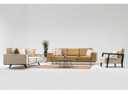 Couch suite fabric sofa four-seater two-seater armchair sofa brown set