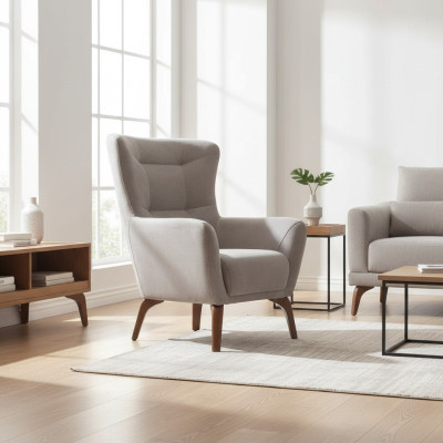 Wingback armchair living room fabric armchair gray upholstered single-seater seat