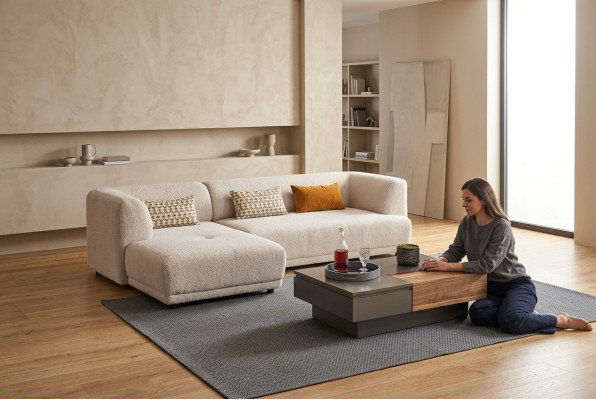 Corner suite corner sofa L-shaped fabric sofa upholstered sofa couch sofa beige