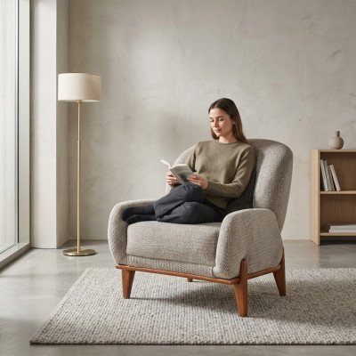Armchair Wingback Chair Fabric Chair Gray Upholstered Seat Living Room Single Seater