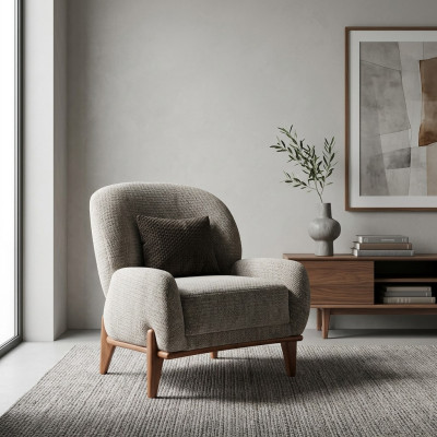 Armchair Wingback Chair Fabric Chair Gray Upholstered Seat Living Room Single Seater