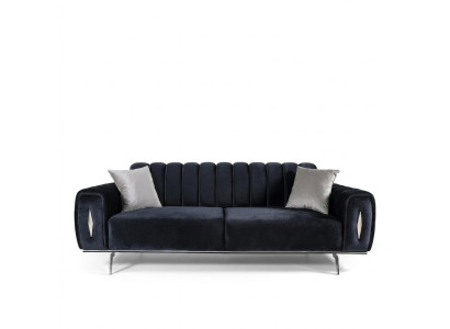 Three-seater black sofa design, three-seater fabric sofa, upholstered sofa, couch
