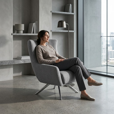 Fabric armchair living room single armchair wing chair gray upholstered seat