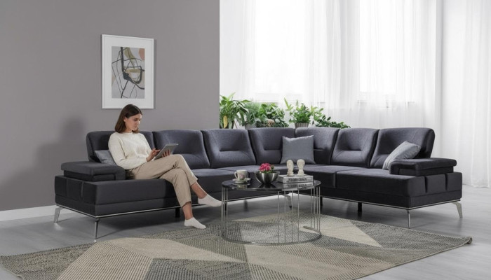 Gray upholstered couch designer stainless steel corner sofa modern living room furniture