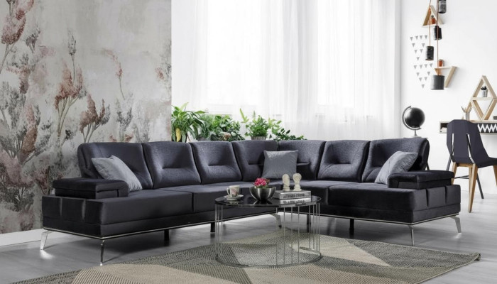 Gray upholstered couch designer stainless steel corner sofa modern living room furniture