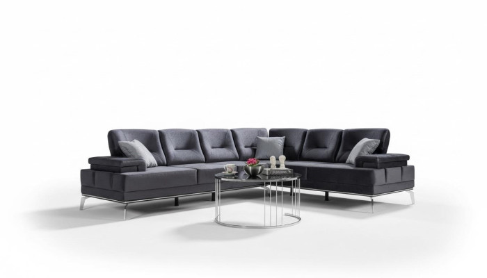 Gray upholstered couch designer stainless steel corner sofa modern living room furniture