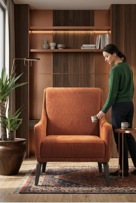 Armchair Wingback Chair Fabric Armchair Single-Seater Fabric Orange Upholstered Furniture