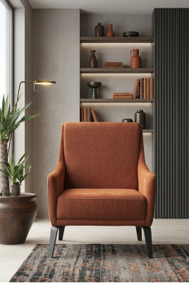 Armchair Wingback Chair Fabric Armchair Single-Seater Fabric Orange Upholstered Furniture