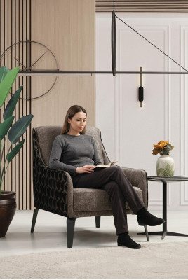 Armchair wing chair upholstered chair single-seater fabric gray upholstery furniture
