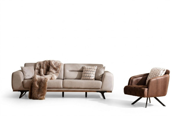 Classic sofa set upholstered fabric sofa three-seater armchair beige upholstered sofa