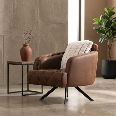 Armchair Wingback Armchair Upholstered 1 Seater Brown Faux Leather Upholstered Armchair