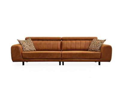 Luxury Four-Seater Couch Brown Faux Leather Sofa 4-Seater Upholstered Sofa