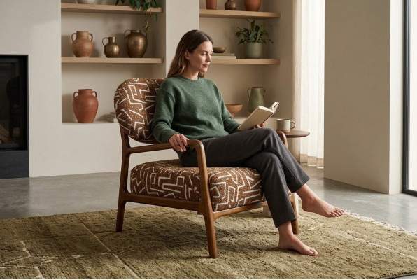 Armchair Wing Chair Upholstered 1-Seater Brown Fabric Armchair Upholstered Chair