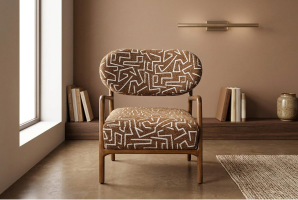 Armchair Wing Chair Upholstered 1-Seater Brown Fabric Armchair Upholstered Chair
