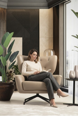 Wing chair armchair upholstered 1-seater brown upholstered armchair leather modern